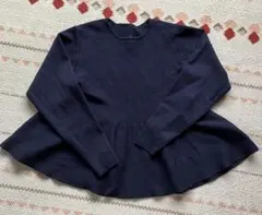 長袖ペプラムトップス ネイビー 無地 シンプル