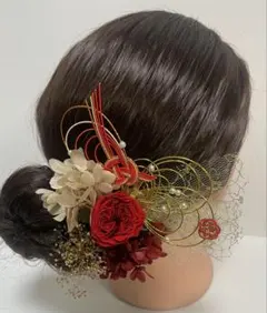 842.成人式　卒業式　水引髪飾り　プリザーブドフラワー