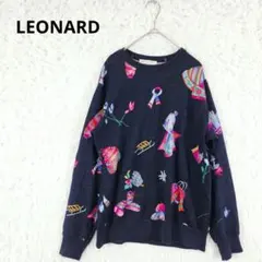 LEONARD 総柄ウールニット セーター L　ネイビー　日本製のサムネイル