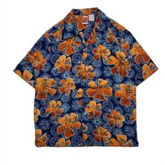 90s アロハシャツ ハイビスカス 総柄 XXL相当 ロシア製 クリーニング済