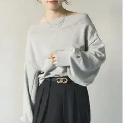 袖ロゴ刺繍3WAYワンショルスウェット グレー S