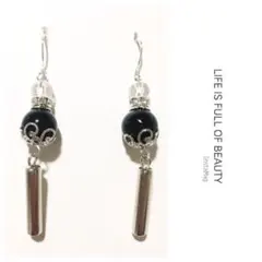 [127] オニキス 水晶 シルバーチャーム ピアス