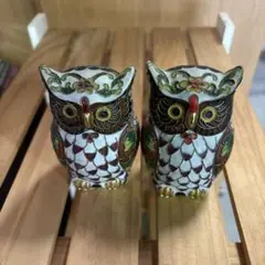 フクロウの金属製置物 2個セット