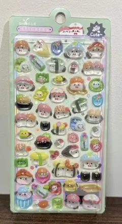 【シマエナガ＆お寿司】硬いシール★うるちゅる立体シール