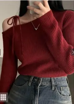 GRL オフショルダーリブ編みニット 赤