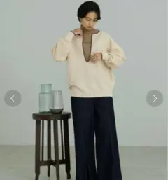 CLEIO リップル編み配色スリットネックニット　美品のサムネイル