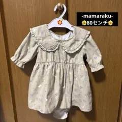 mamaraku 花柄オリーブグリーン　ロンパース ワンピース 80cm