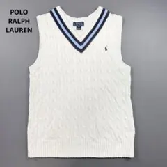 極美品♡ラルフローレン　チルデンニット　ケーブル　ベスト　ポニー　白 2025年最新】ラルフローレン チルデン ニットベストの人気アイテム