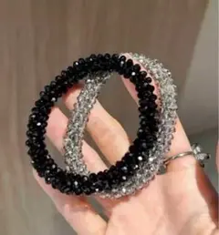 ☆新品☆ ヘアゴム　ビーズ　キラキラ　ヘアアクセサリー　ブラック　黒　シルバー