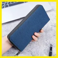 長財布　青　ブルー メンズ シンプル ラウンドファスナー　財布　カード 長財布