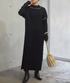 リブニット ロングワンピース