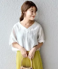 美品♪シップス リネン Vネック 半袖 ドルマンスリーブ ブラウス