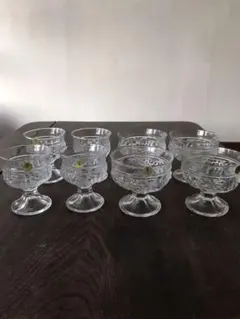 HOYAクリスタルガラス　ぶどう柄デザートグラス　⑮大小８個セット　レトロ