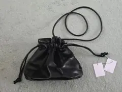 【新品未使用】ELENDEEK エレンディーク★フェイクレザー巾着バッグ★黒