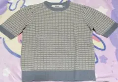 DHOLIC サマーツイード半袖パフスリーブニット　青 サマーニット チェック