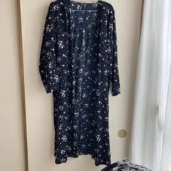 ☆花柄ネイビー長袖ロングカーディガン3L☆大きいサイズ　美品