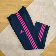 adidas ネイビー ピンク ストライプ ジャージ アディダスレディースパンツ