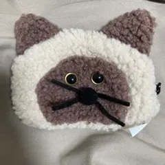 もじゃもじゃ猫ポーチ2 beige siamese 1個　ベージュシャム