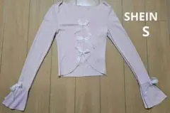 ✣SHEIN✣リボン付きフレア袖ピンクトップス S