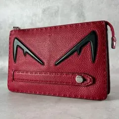 FENDI フェンディ バグズアイ クラッチバッグ レザー モンスター レッド