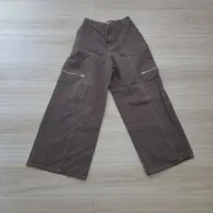 ブラウン ワイドパンツ ジッパーポケット付き
