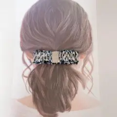 【バックル付ツイードリボンバレッタ】ヘアアクセサリー　ハンドメイド　入園式
