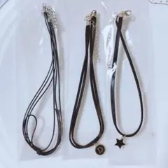 新品 ひもコードショートネックレス チョーカー セット シンプル ブラック 黒