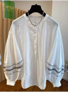 レディース 刺繍 ブラウス 大きいサイズ 薄手 レトロ＆ゆったり系 丸襟