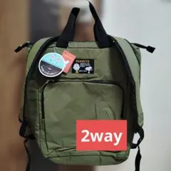 新品スヌーピー リュック 手提げバッグ 2WAY 軽量 撥水 ピーナッツ　カーキ