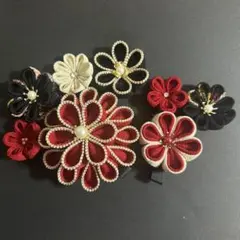 つまみ細工　髪飾り　赤　黒　卒業式　七五三　成人式