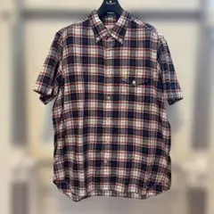 AIGLE メンズ　チェック柄 半袖シャツ ネイビー/レッド