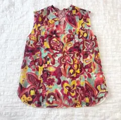 ETRO エトロ ペイズリー柄 リネンスタンドカラーシャツ ノースリーブ 