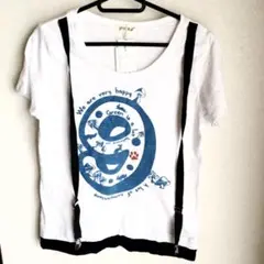 新品　未使用　プチフルール　サスペンダー付き　半袖Tシャツ　キノコ柄のサムネイル