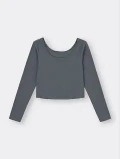 新品 GU コットンブレンドリブクロップドワイドネックT(長袖)(ドライ)