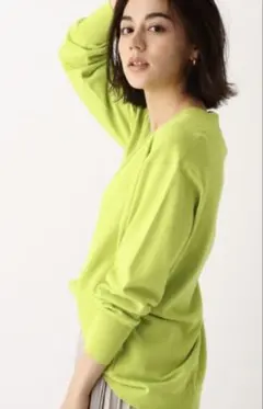 Vネック プルオーバー オーガニックコットン 春ニット オペードドットクリップ