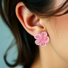 桜　イヤリング　ちりめん　さくら　つまみ細工　ピンク　花　浴衣　和風　祭りのサムネイル
