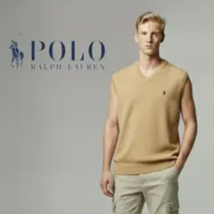 美品 ラルフローレン　ニット ノースリーブ 　L ロゴ タンクトップ ベージュ