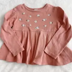 花柄刺繍 ピンク フレア長袖カットソー　130 プティマイン　petitmain