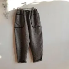 ハンドメイド☆[Lくらい]ツイード風ネップツイル四角ポケットパンツ　ブラウン