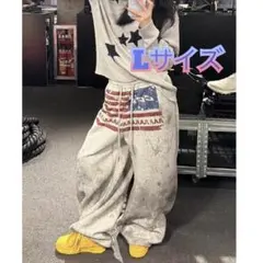 アメリカ国旗デザイン ワイド スウェットパンツ グレー グラフィック Lプリント