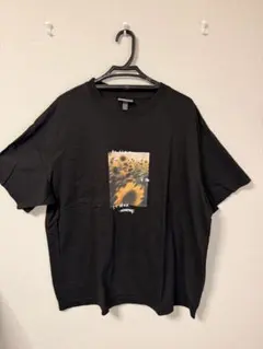 H&MひまわりプリントTシャツ XL ブラック ルーズフィット ビッグシルエット