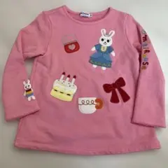 美品♡ミキハウス豪華 トレーナー ピンク うさぎ 刺繍 100cm