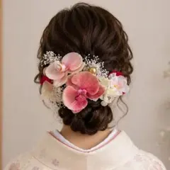 ピンク胡蝶蘭 髪飾りセット｜和装 洋装 結婚式 成人式 振袖 色打掛 前撮り