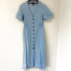 GW限定SALE！ZARAライトブルー Vネック シャツワンピース