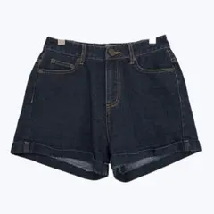 イング デニムショートパンツ 濃紺 ハイウエスト 美脚 ロールアップ インディゴ