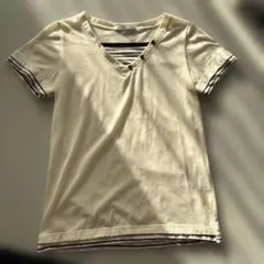 ストライプインナー付きVネックTシャツ　 Ｌサイズ