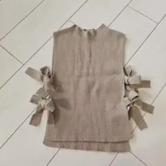 petit main ベージュ リブ編みベスト M