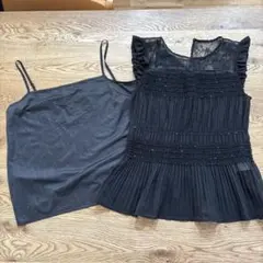 ダイアグラム 黒のレースとプリーツノースリーブトップスのサムネイル