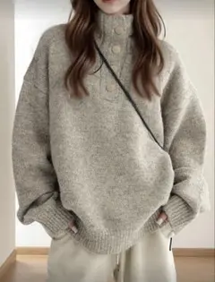 【SHEIN】レトロルーズオーバーサイズ プルオーバー　セーター　ハイネック　L