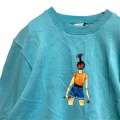 BOLO キャラ スウェット 古着 水色 キャラ 女の子 サーフ アニメ